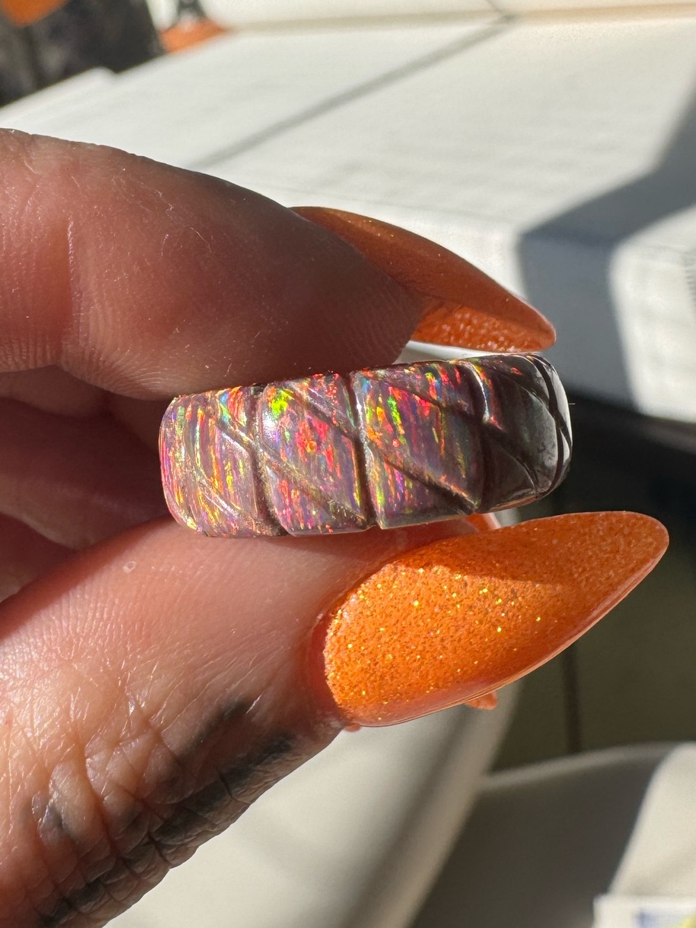 Iridescent Red/Orange Ethiopian Fire Opal Ring - Picture 8 of 8